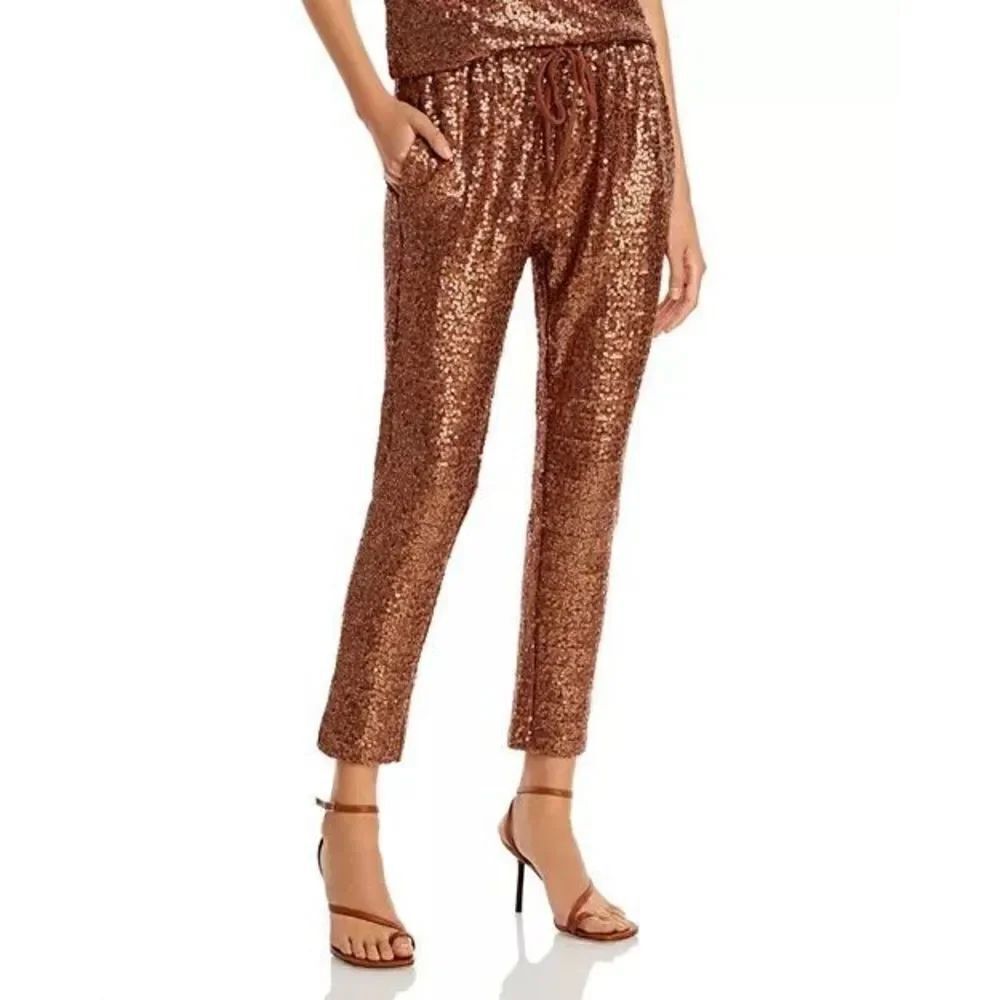 NWT Splendid Women's Oxford Sequin Bling Sweatpants Rose Gold Medium